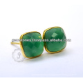 Gold Plated Green Onyx Gemstone Earring Vermeil Gemstone Bezel Earring Supplier